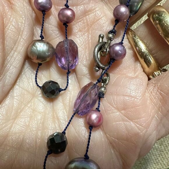 Handcrafted Genuine Freshwater Pearl Lavender Purple Tones Illusion Necklace - Picture 2 of 4